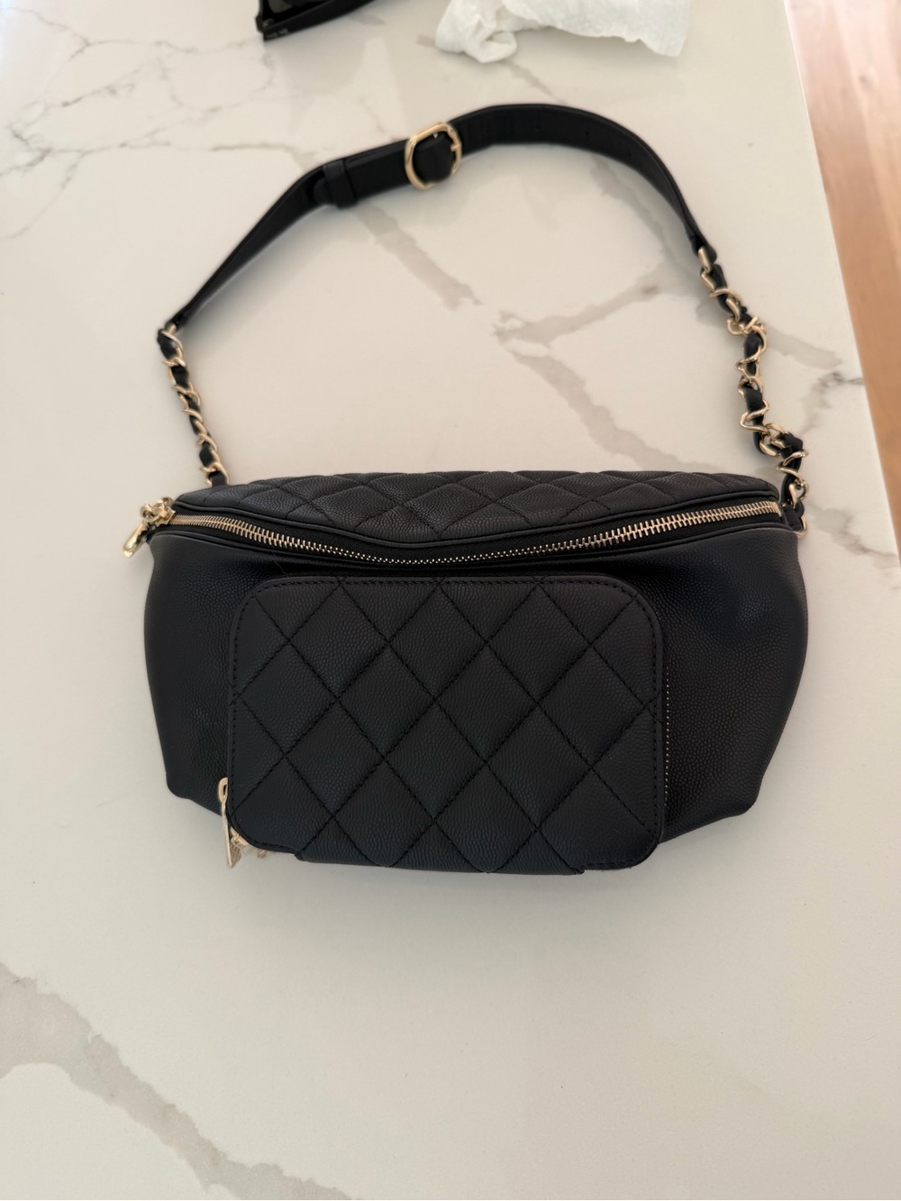 CHANEL Black Quilted Leather Belt Bag Business Affinity Small